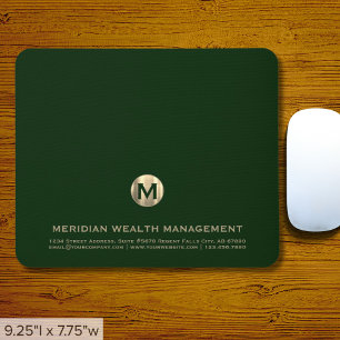 Alfombrilla De Ratón Monograma empresarial de oro verde oscuro personal