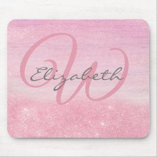 Alfombrilla De Ratón Monograma Femenina Rosa Glitter Shimmer
