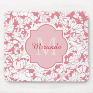 Alfombrilla De Ratón Monograma femenino floral rosa claro moderno con