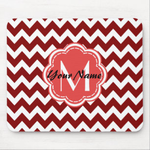 Alfombrilla De Ratón Monograma floral de Chevron Rojo, nombre personali
