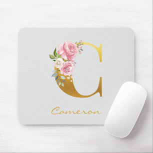 Alfombrilla De Ratón Monograma Floral Falso Nombre Inicial Personalizab