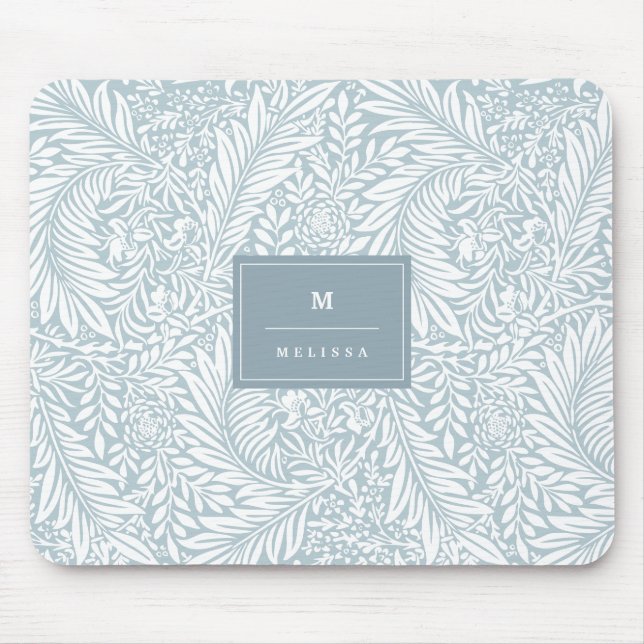 Alfombrilla De Ratón Monograma Floral Foliage Dusty Blue Elegant (Frente)