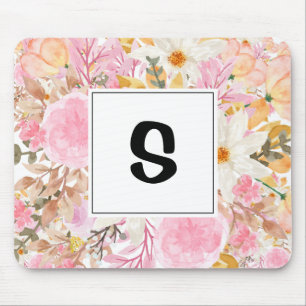 Alfombrilla De Ratón Monograma floral personalizado con inicio