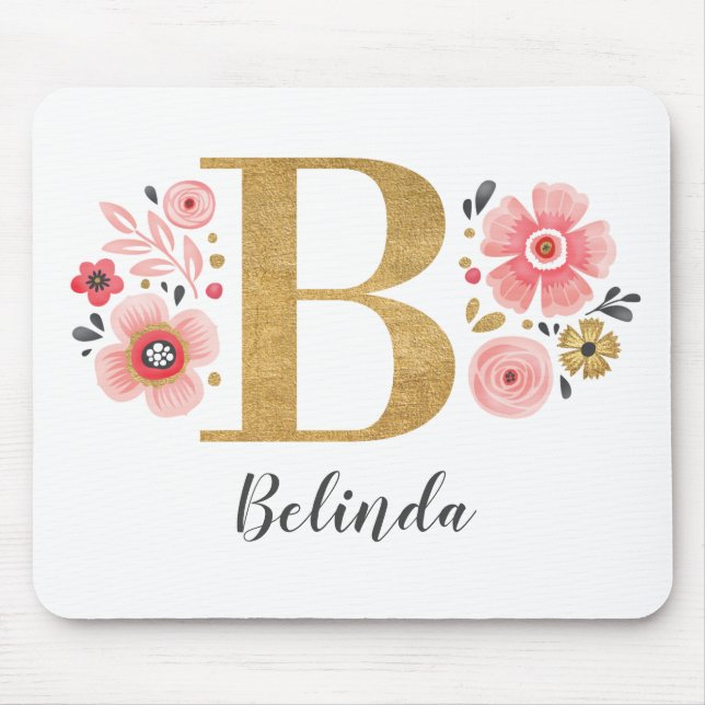 Alfombrilla De Ratón Monograma Floral Rosa (Frente)