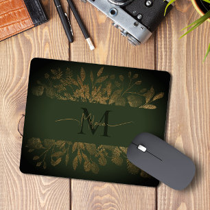 Alfombrilla De Ratón Monograma floral vintage Girly Green y purpurina d