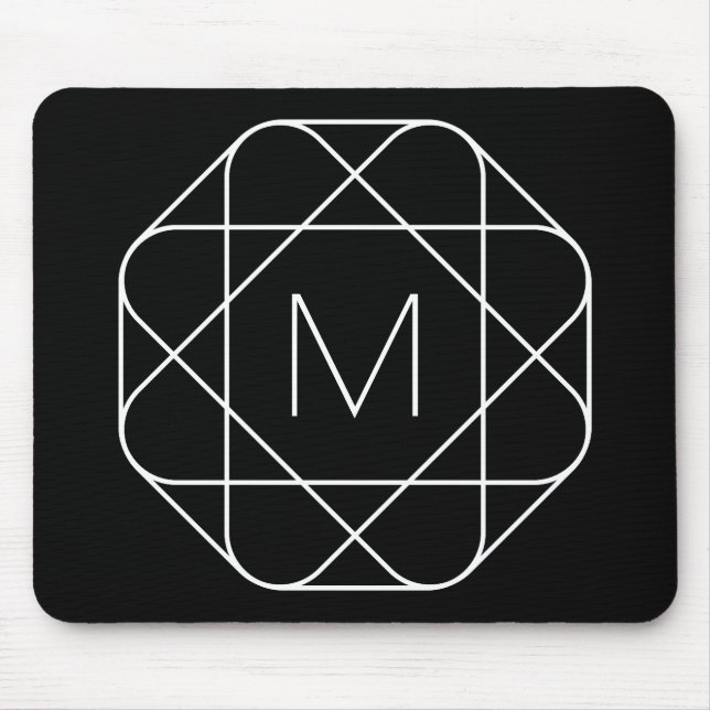 Alfombrilla De Ratón Monograma geométrico negro y blanco (Frente)