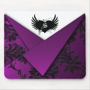 Alfombrilla De Ratón Monograma gótico Morado y Negro Mousepad barroco