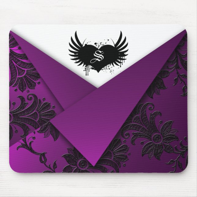 Alfombrilla De Ratón Monograma gótico Morado y Negro Mousepad barroco (Frente)
