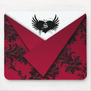 Alfombrilla De Ratón Monograma gótico Mousepad rojo y barroco negro