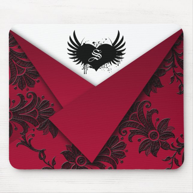 Alfombrilla De Ratón Monograma gótico Mousepad rojo y barroco negro (Frente)