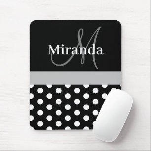 Alfombrilla De Ratón Monograma gris Polka blanco negro Dot Mouse Pad