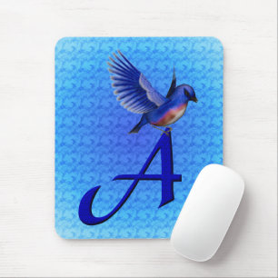 Alfombrilla De Ratón Monograma inicial A Pájaro Azul