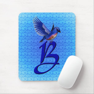 Alfombrilla De Ratón Monograma inicial B de pájaro azul