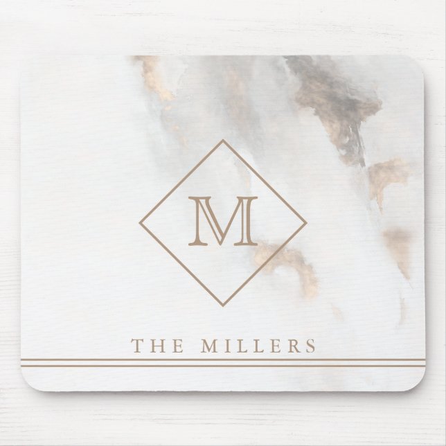 Alfombrilla De Ratón Monograma inicial de diamante, mármol gris persona (Frente)