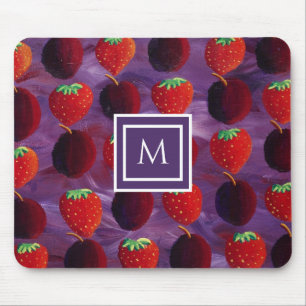 Alfombrilla De Ratón Monograma Inicial Elegante Ciruelas y Fresas