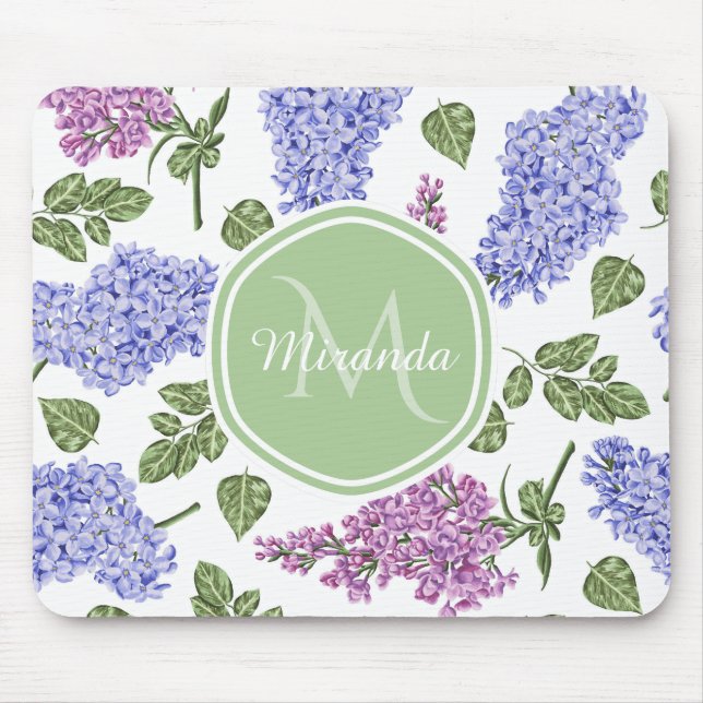 Alfombrilla De Ratón Monograma Lila Lavanda (Frente)