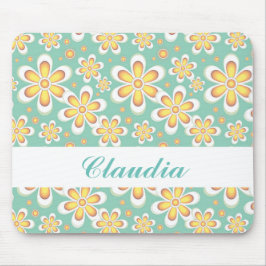 Alfombrilla De Ratón Monograma lindo naranja flores en verde