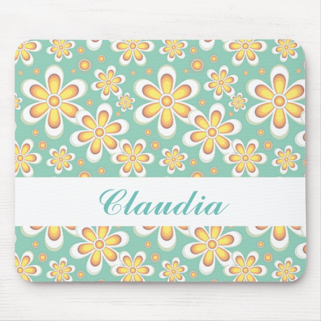 Alfombrilla De Ratón Monograma lindo naranja flores en verde (Frente)