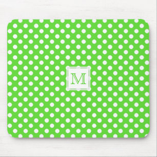 Alfombrilla De Ratón Monograma: Lunar verde y blanco Mousepad