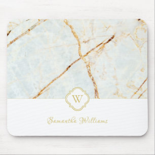 Alfombrilla De Ratón Monograma Marble Elegante Mousepad de oro blanco