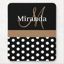 Alfombrilla De Ratón Monograma marrón Negro Polka Dot Mouse Pad