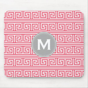 Alfombrilla De Ratón Monograma modelo de clave griega rosa moderna