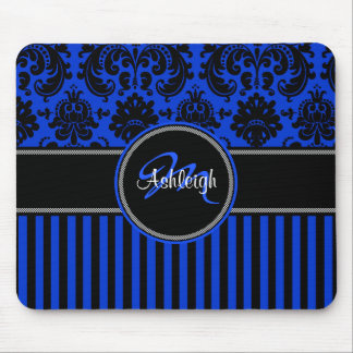 Alfombrilla De Ratón Monograma Mousepad blanco azul franja blanca