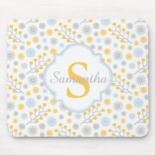 Alfombrilla De Ratón Monograma Mousepad de patrón amarillo azul y gris