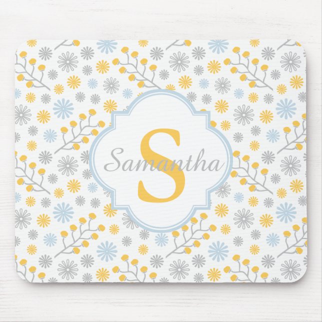 Alfombrilla De Ratón Monograma Mousepad de patrón amarillo azul y gris (Frente)
