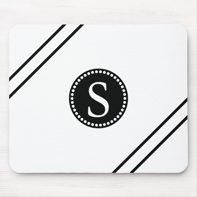 Alfombrilla De Ratón Monograma negro con bandas blancas y negras (Frente)
