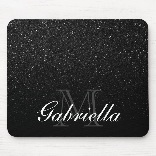Alfombrilla De Ratón Monograma negro del purpurina (Frente)
