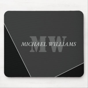 Alfombrilla De Ratón Monograma negro gris artístico moderno