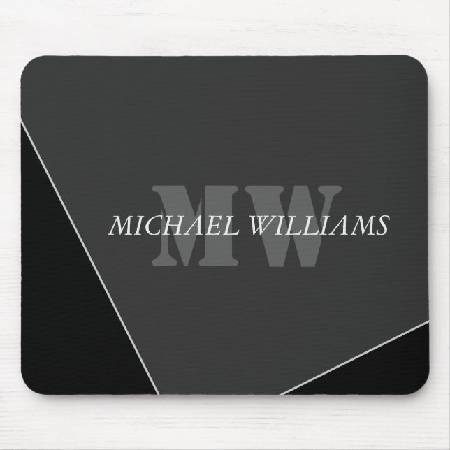 Alfombrilla De Ratón Monograma negro gris artístico moderno (Frente)