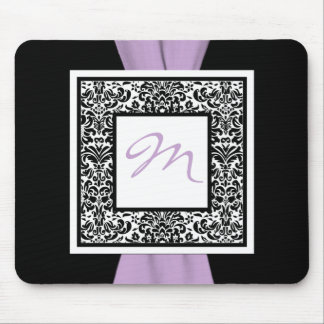 Alfombrilla De Ratón Monograma Negro, Lavende, Mousepad blanco Damasco