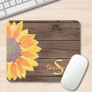 Alfombrilla De Ratón Monograma Nombre Madera de Girasol Rústico
