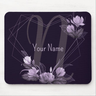 Alfombrilla De Ratón Monograma Nombre Marco geométrico violeta floral p