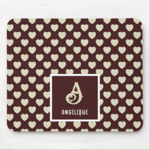 Alfombrilla De Ratón Monograma Nombre Patrón de corazón rojo y verde cl