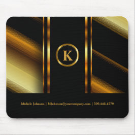 Alfombrilla De Ratón Monograma Oro oscuro y franjas diagonales negras