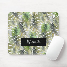 Alfombrilla De Ratón Monograma Pastel de Monstera Tropical Palma