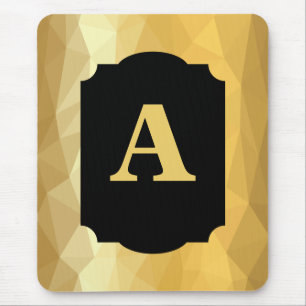 Alfombrilla De Ratón Monograma personal negro de lujo metálico dorado