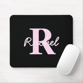 Alfombrilla De Ratón Monograma personalizable lindo | Rosa claro y negr