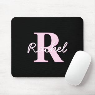Alfombrilla De Ratón Monograma personalizable lindo Rosa claro y negr