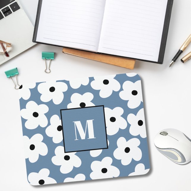 Alfombrilla De Ratón Monograma Personalizado de las flores blancas retr (Subido por el creador)