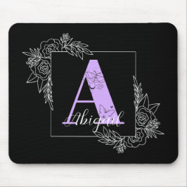 Alfombrilla De Ratón Monograma Personalizado de mariposa morada floral 