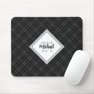Alfombrilla De Ratón Monograma personalizado del blanco negro de moda