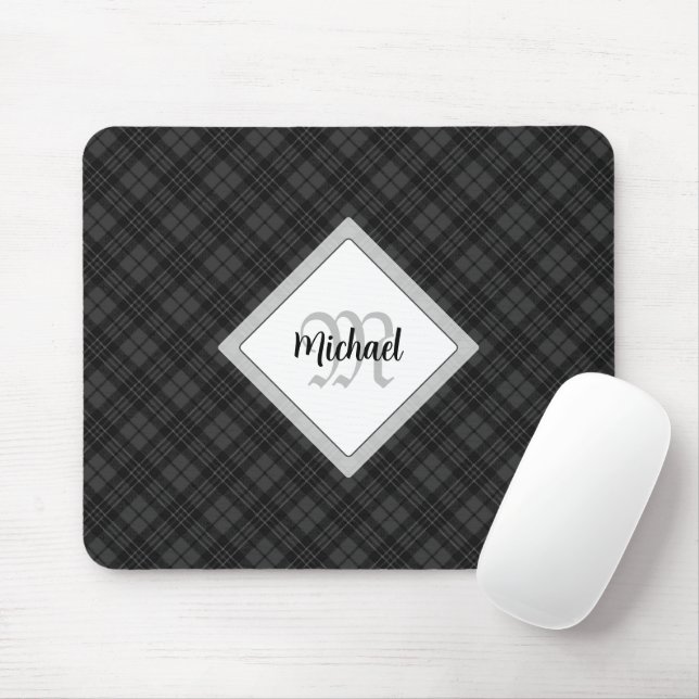 Alfombrilla De Ratón Monograma personalizado del blanco negro de moda (Con ratón)