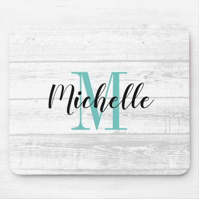 Alfombrilla De Ratón Monograma personalizado del panel de granos blanco (Frente)