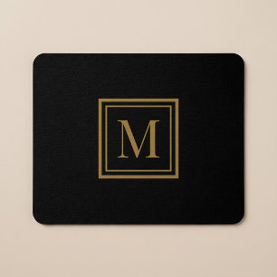 Alfombrilla De Ratón Monograma personalizado en marco negro y dorado