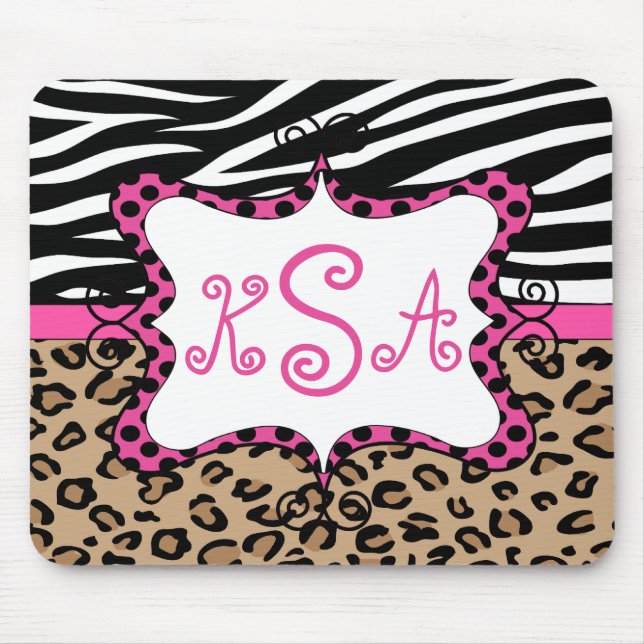 Alfombrilla De Ratón Monograma personalizado estampado leopardo de la (Frente)