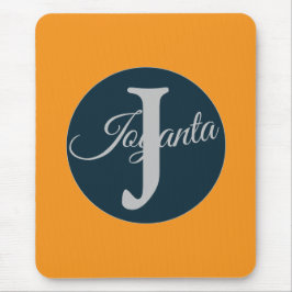 Alfombrilla De Ratón Monograma personalizado naranja gris azul Elegante